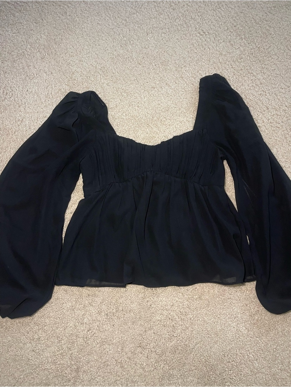 Abercrombie & Fitch Black Puff-Sleeve Square-Neck Blouse